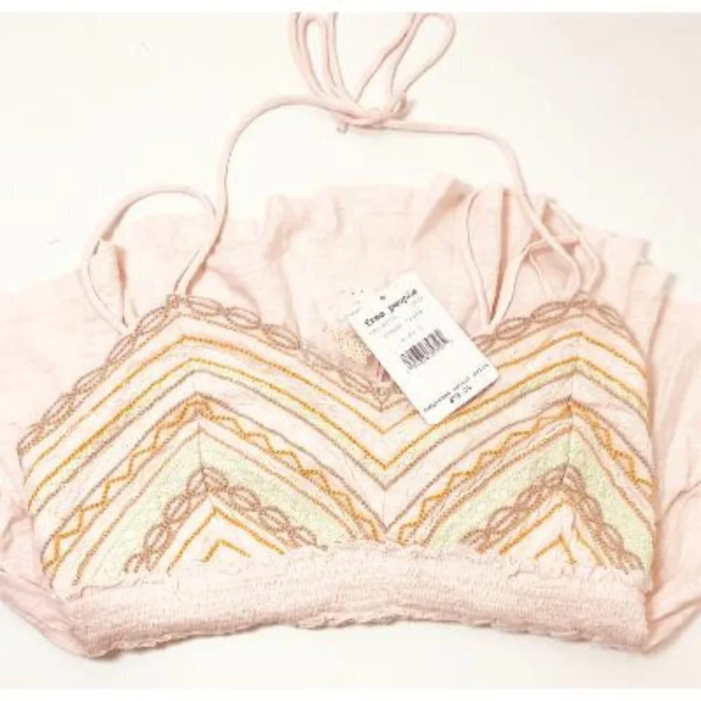 Free People Womens Pale Pink Boho Smocked Halter Lightweight Tank Top Sz L New